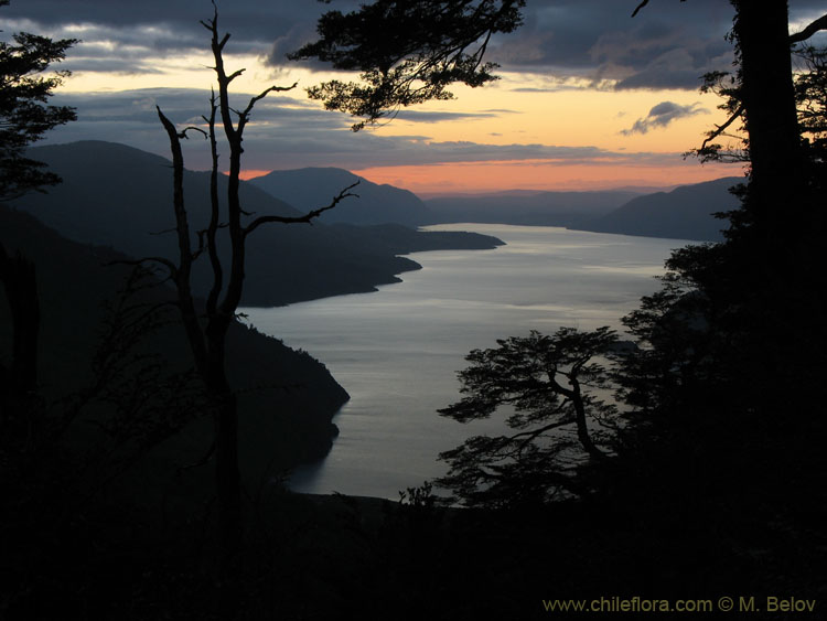 Image of sunset on the Riihue lake.