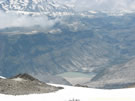 A view of Mondaca Lake from the Las Animas Pass, on the Trail from Radal Siete Tazas to Mondaca Lake, Chile.